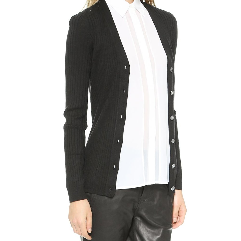 Vince Black 100% Cashmere Ribbed Cardigan - Picture 4 of 16